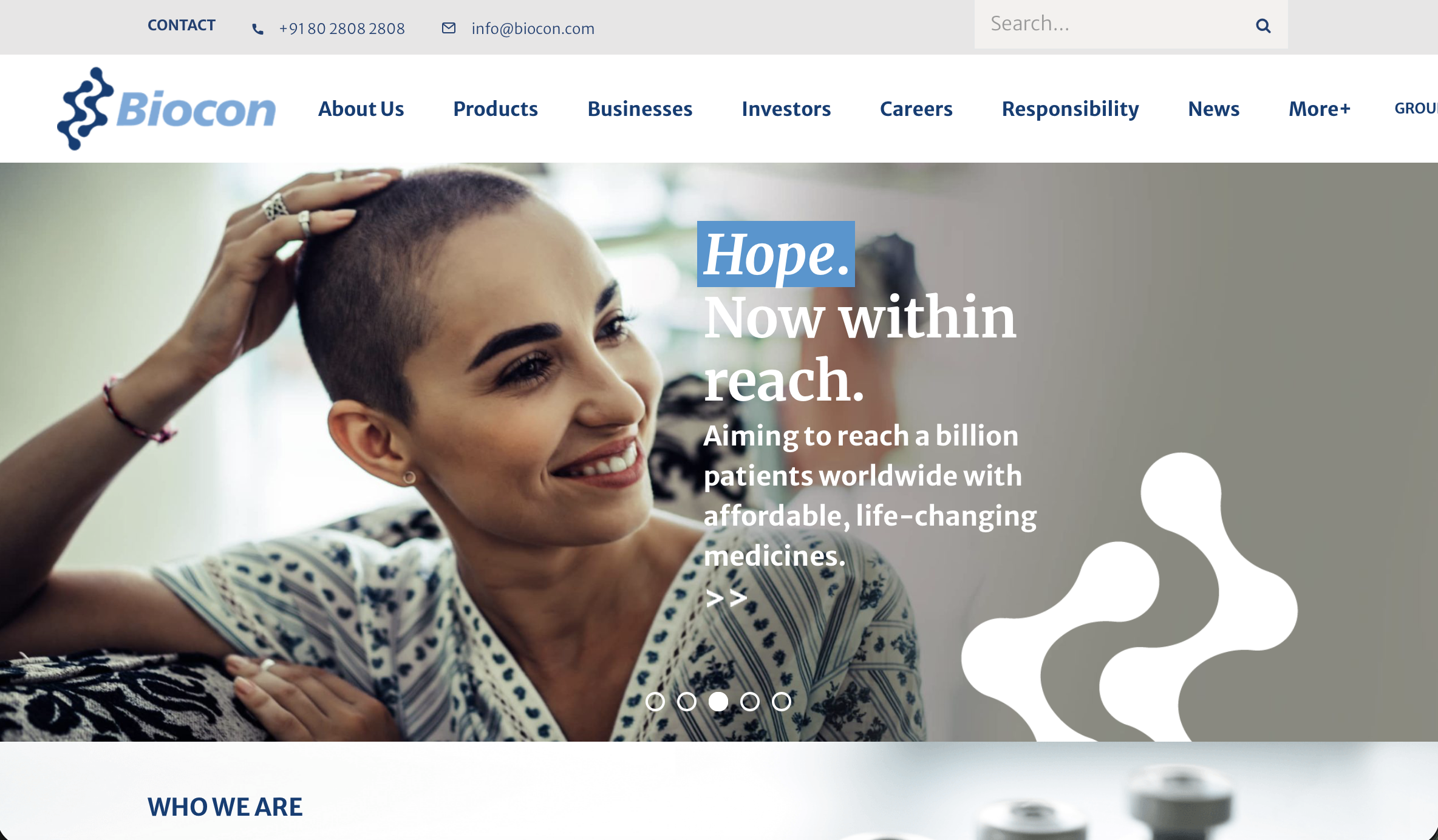 Biocon website homepage screenshot